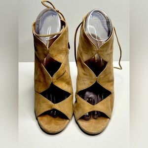 Aquazzura Pasadena 105 Nude Suede Cutout Booties